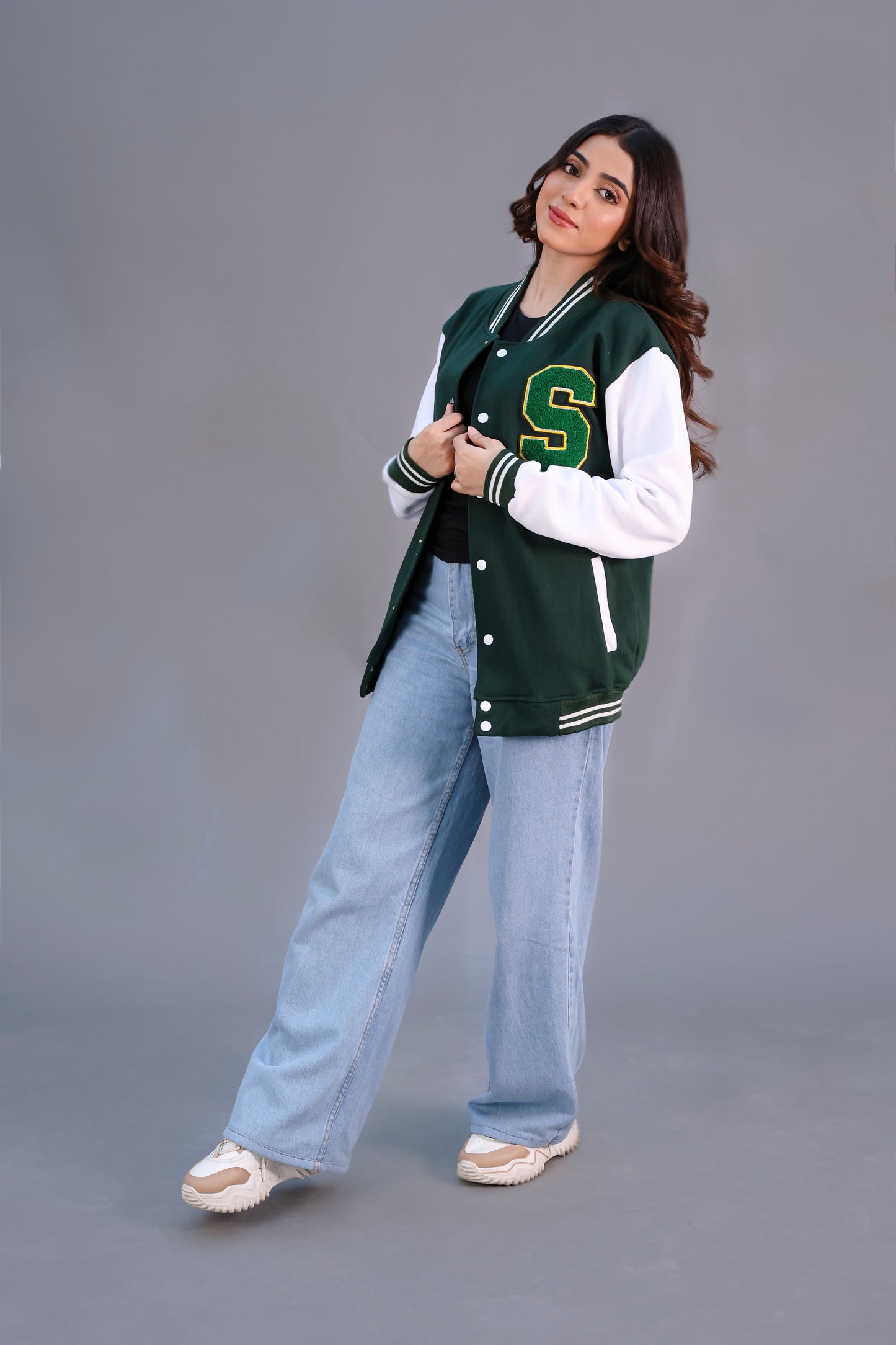 Unisex Letter Patched Varsity Jacket