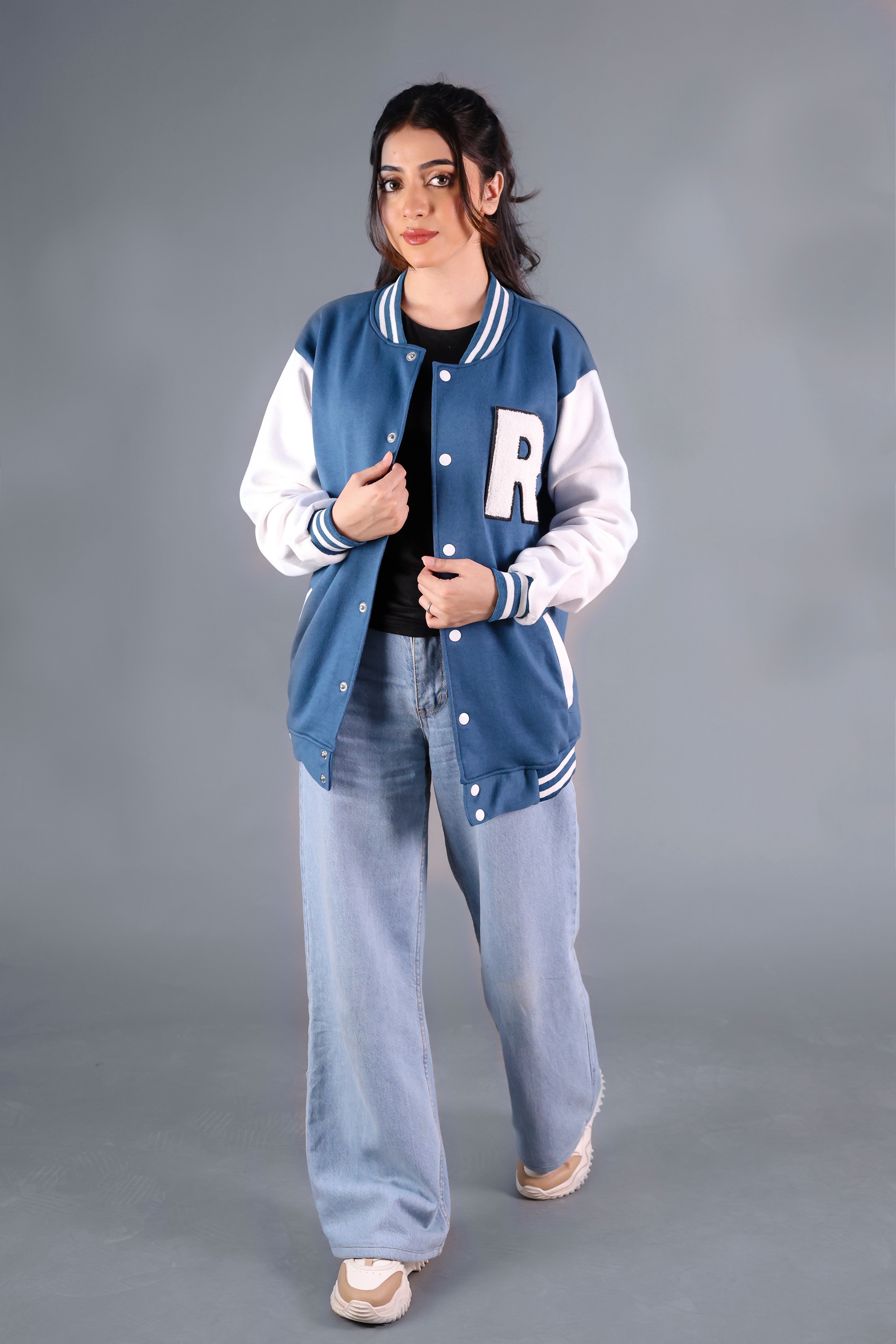 Unisex Letter Patched Varsity Jacket