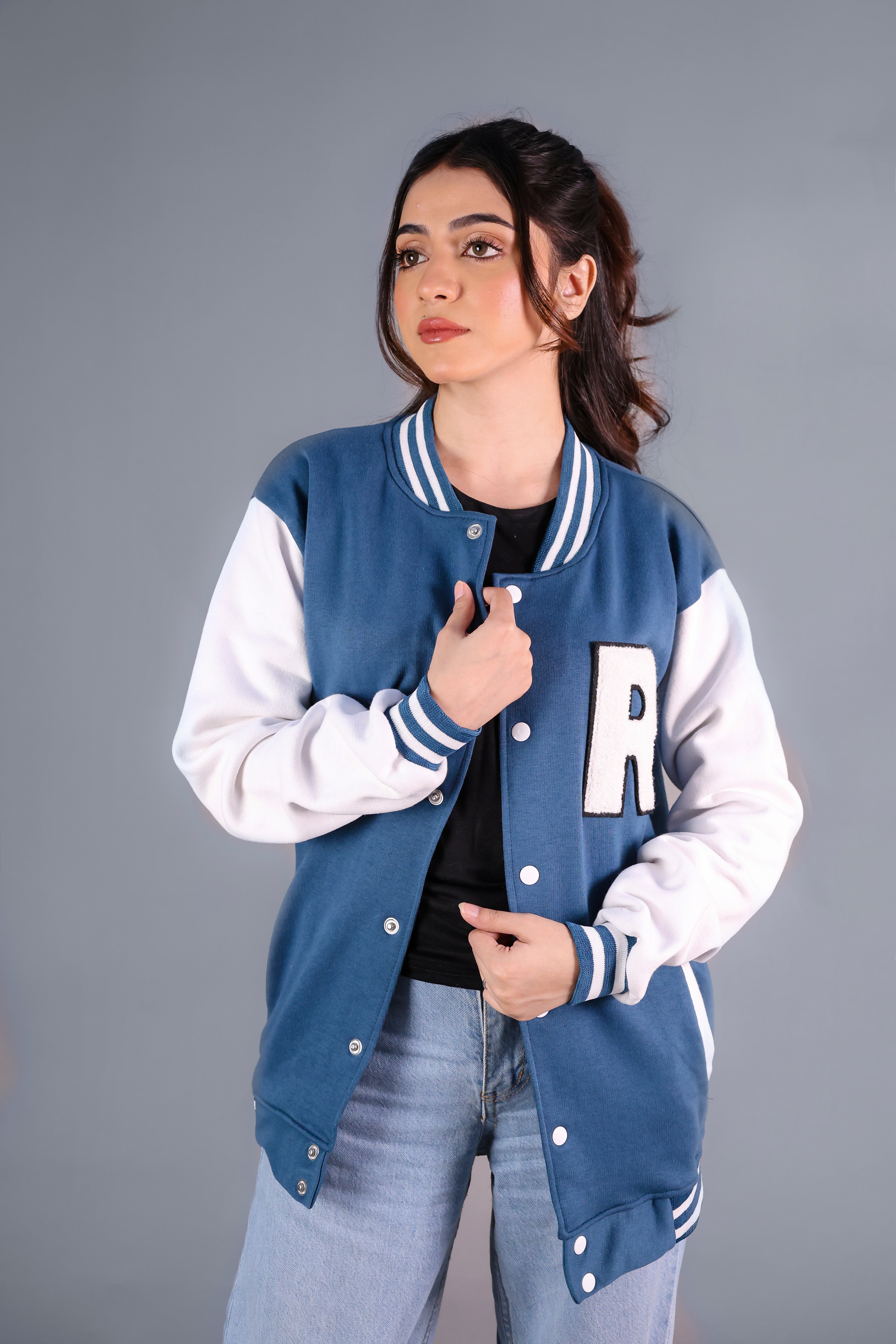 Unisex Letter Patched Varsity Jacket