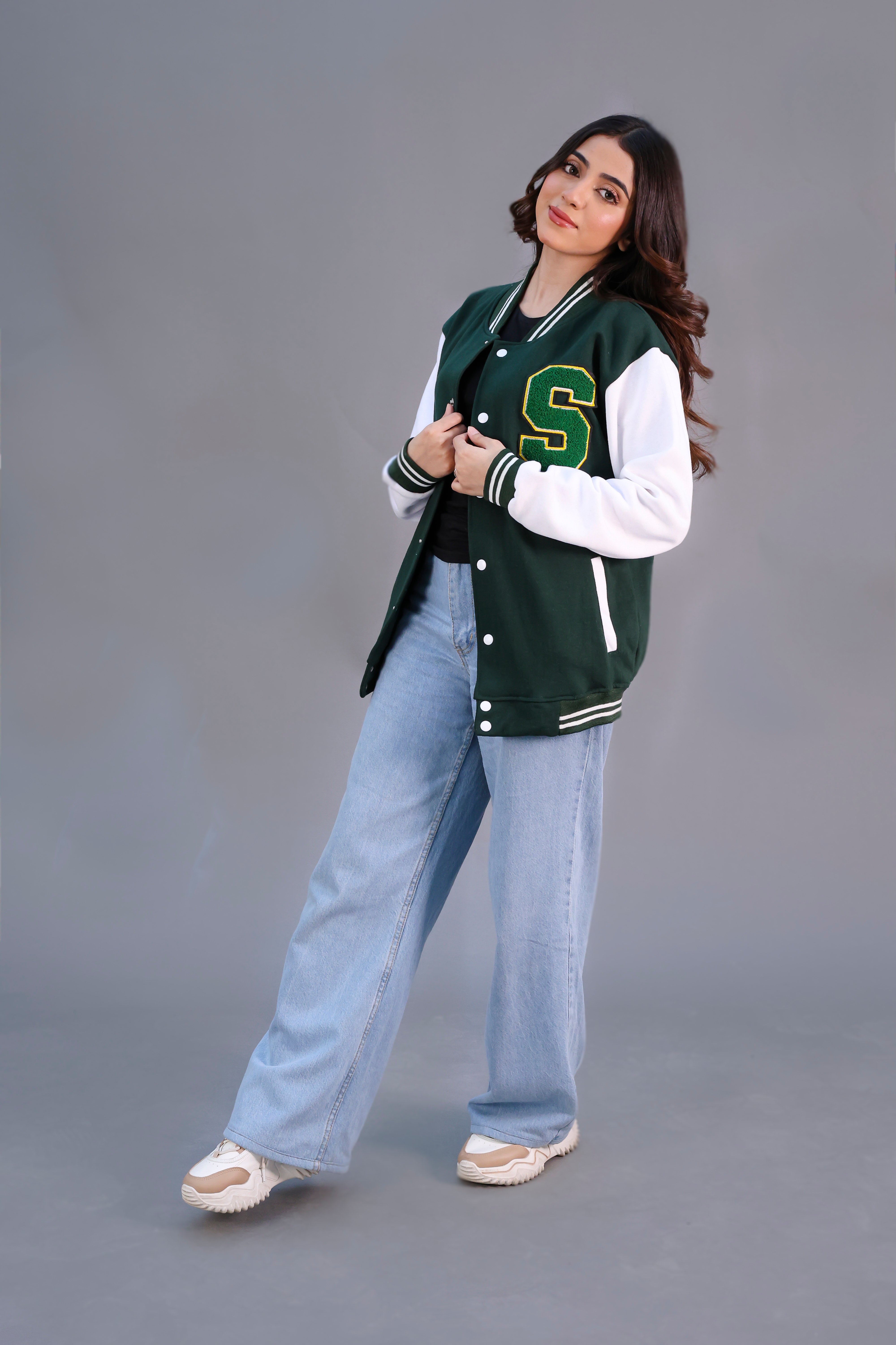 Unisex Letter Patched Varsity Jacket