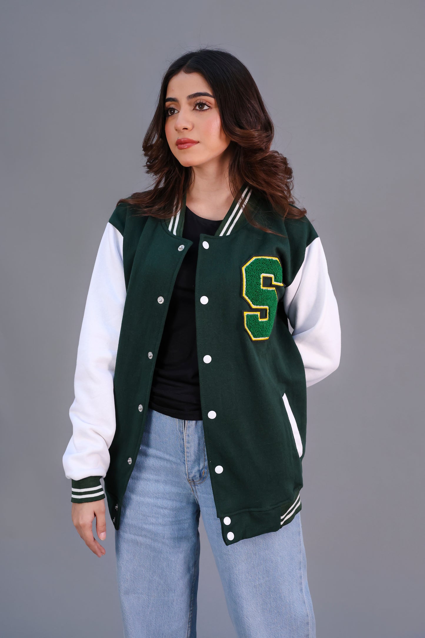 Unisex Letter Patched Varsity Jacket