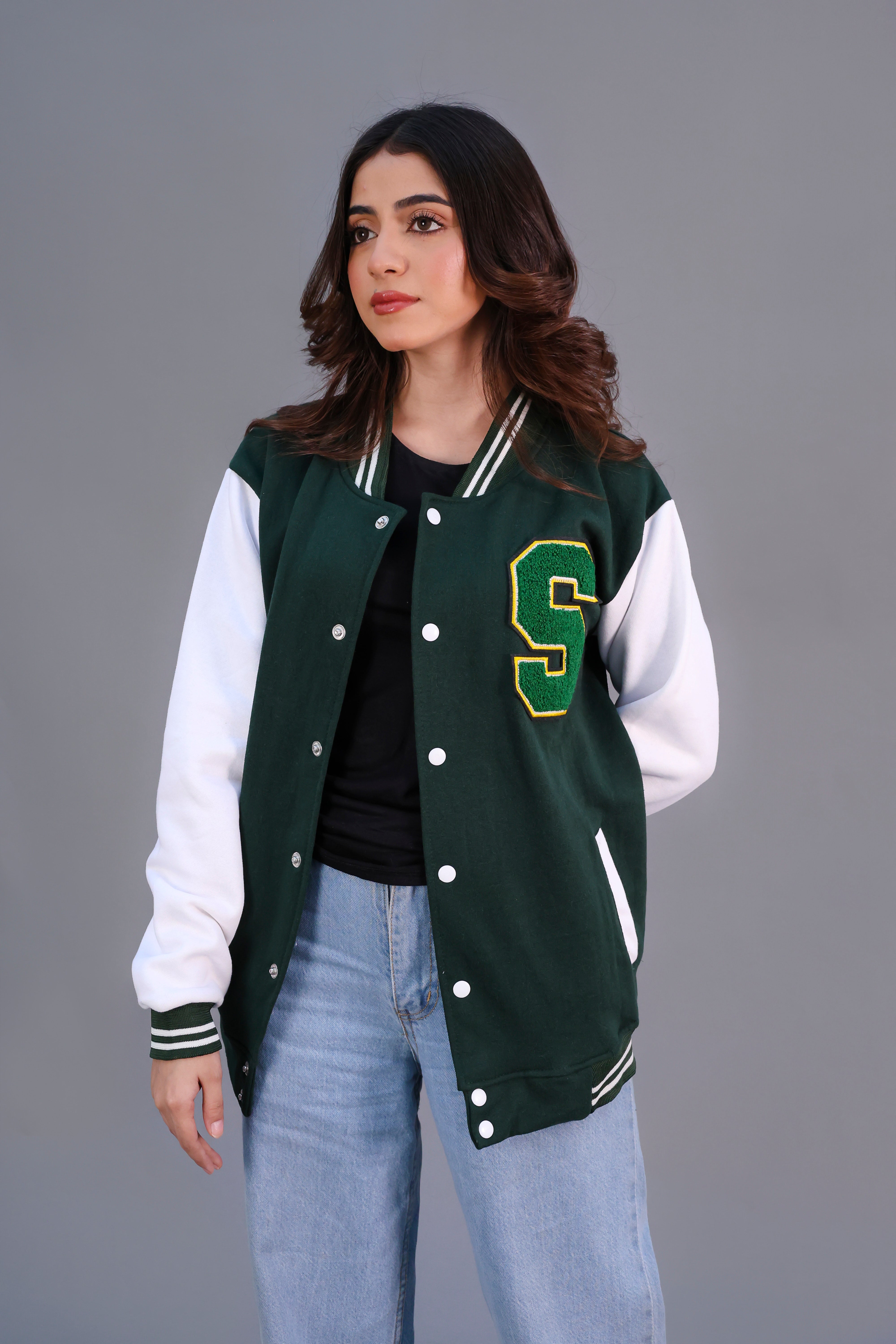 Unisex Letter Patched Varsity Jacket