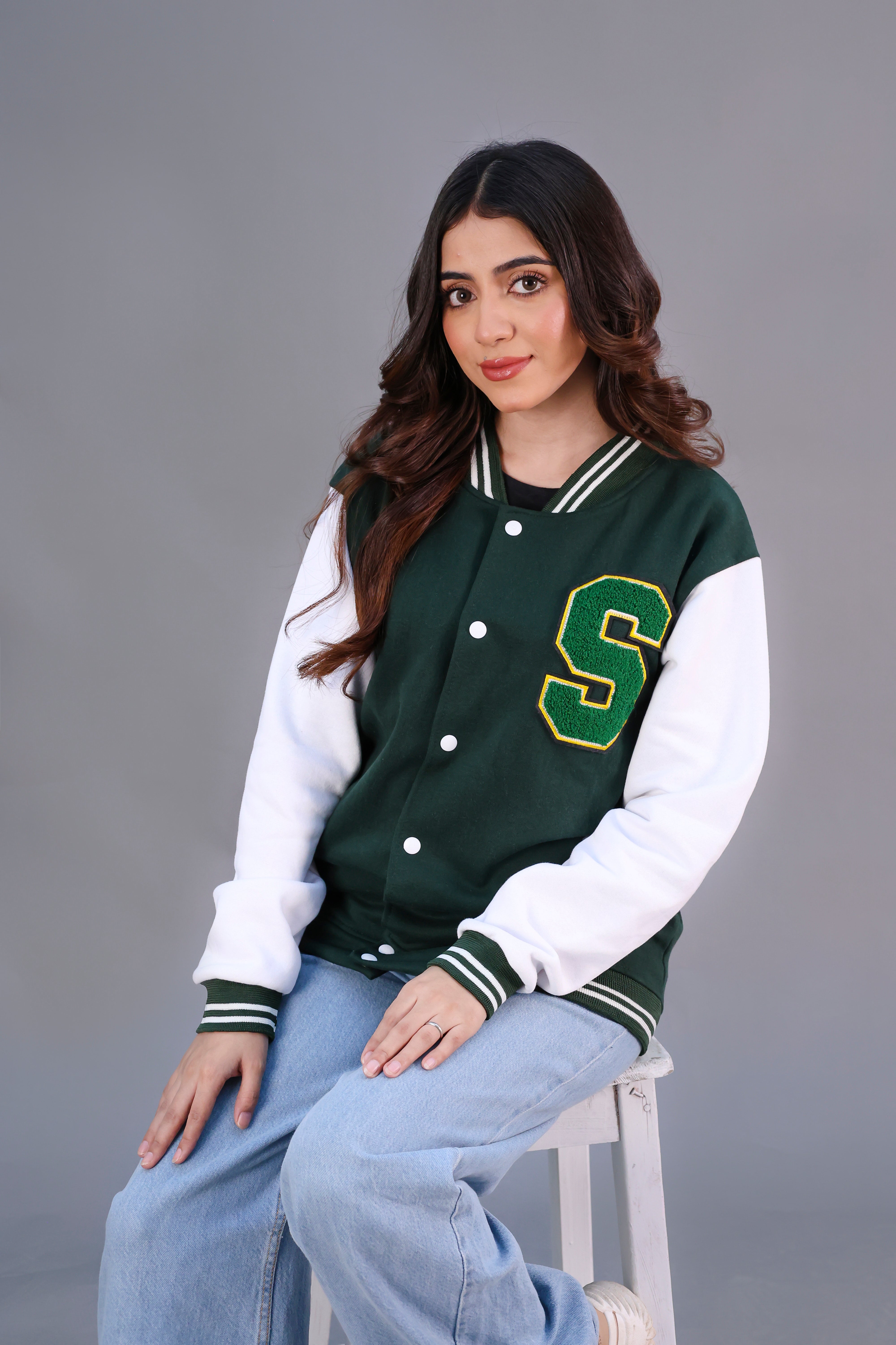 Unisex Letter Patched Varsity Jacket