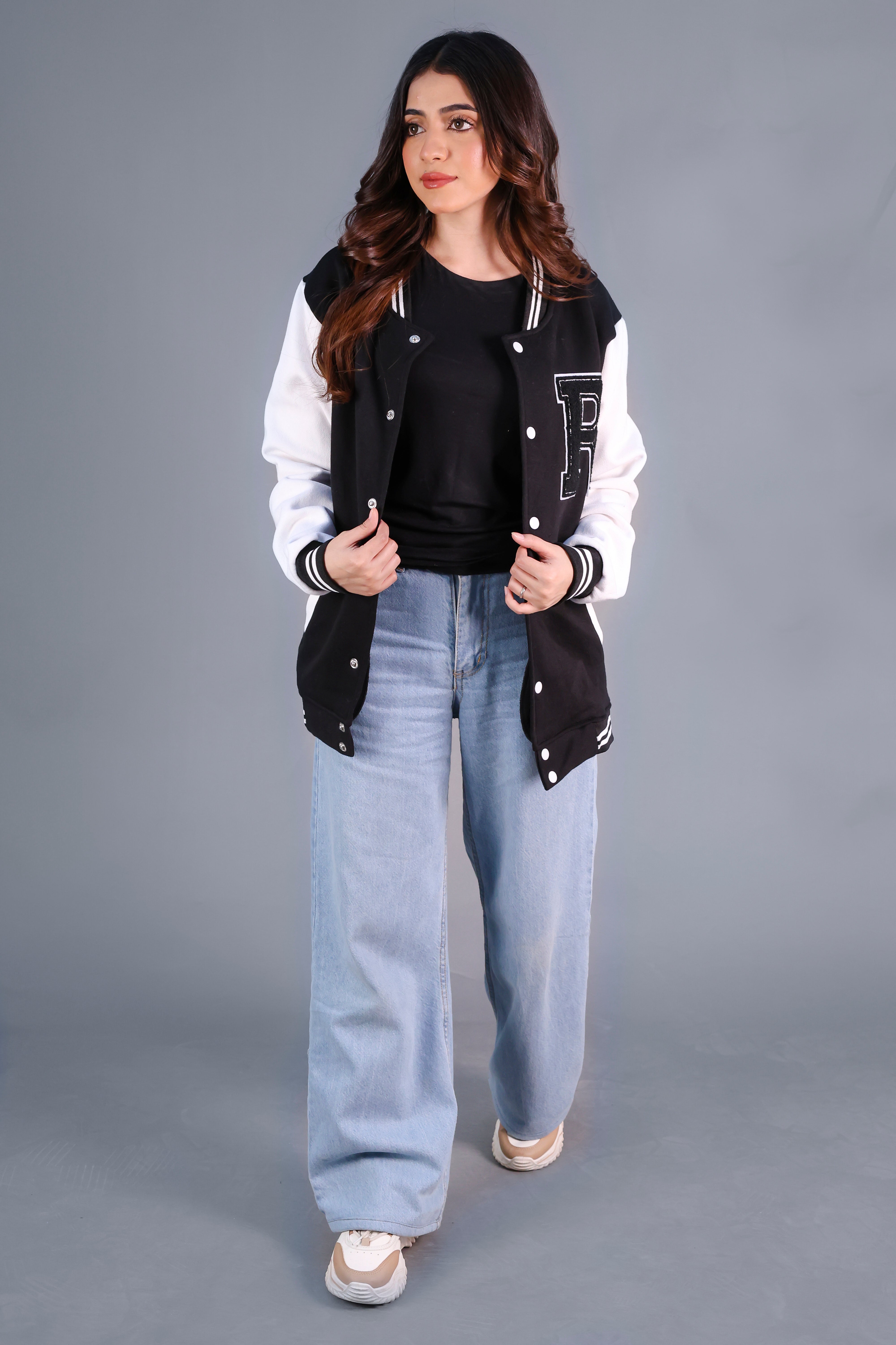 Unisex Letter Patched Varsity Jacket