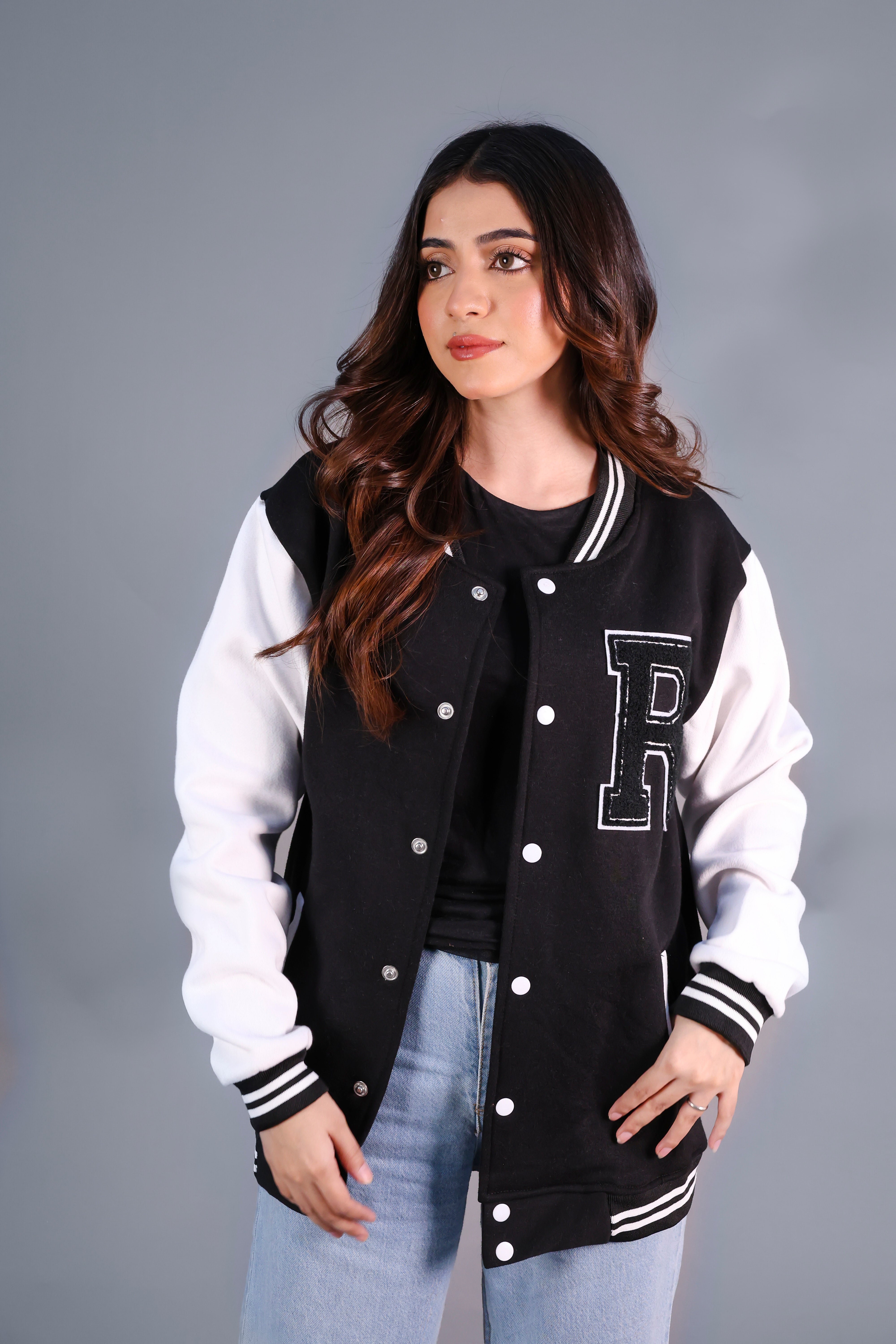 Unisex Letter Patched Varsity Jacket