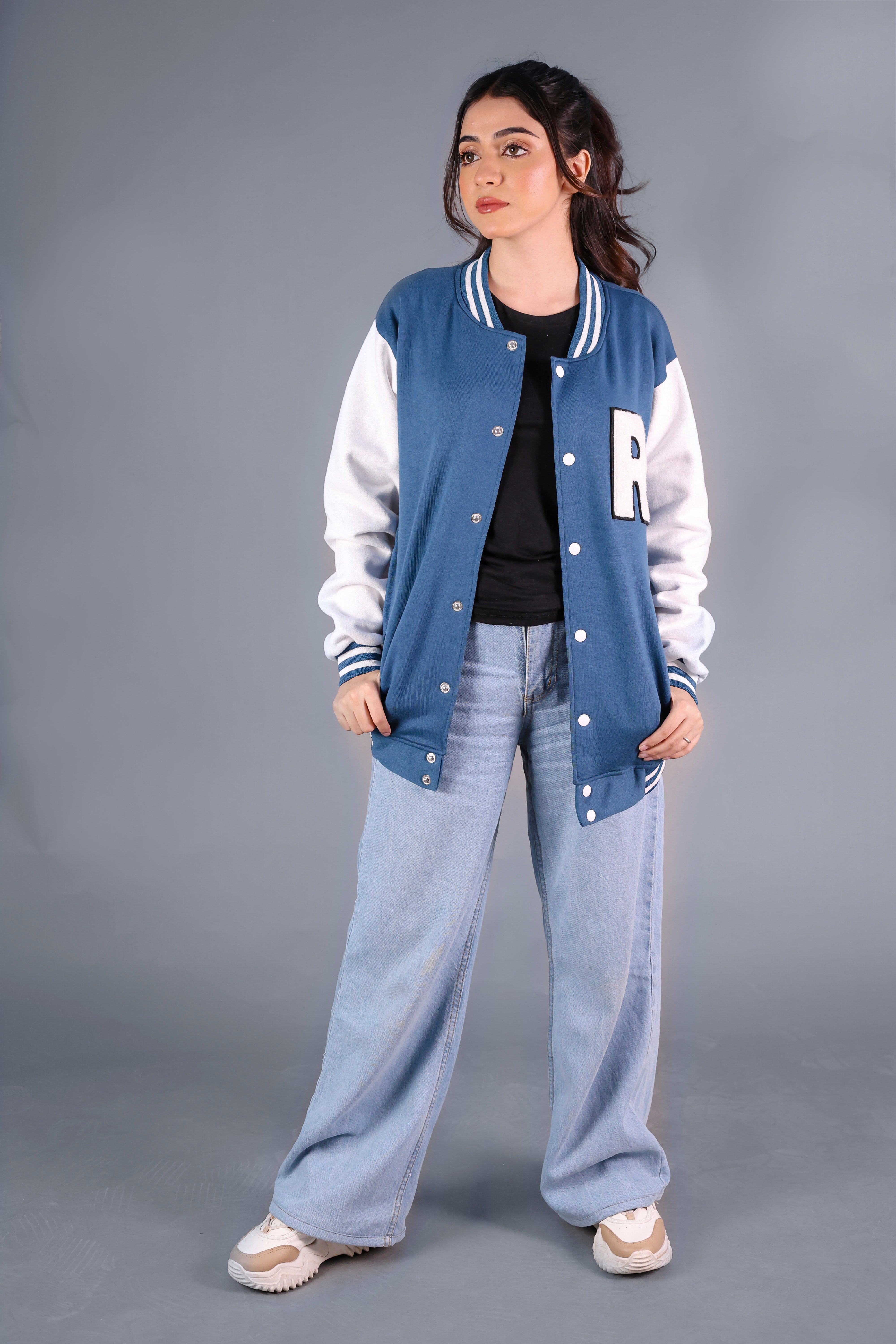 Unisex Letter Patched Varsity Jacket