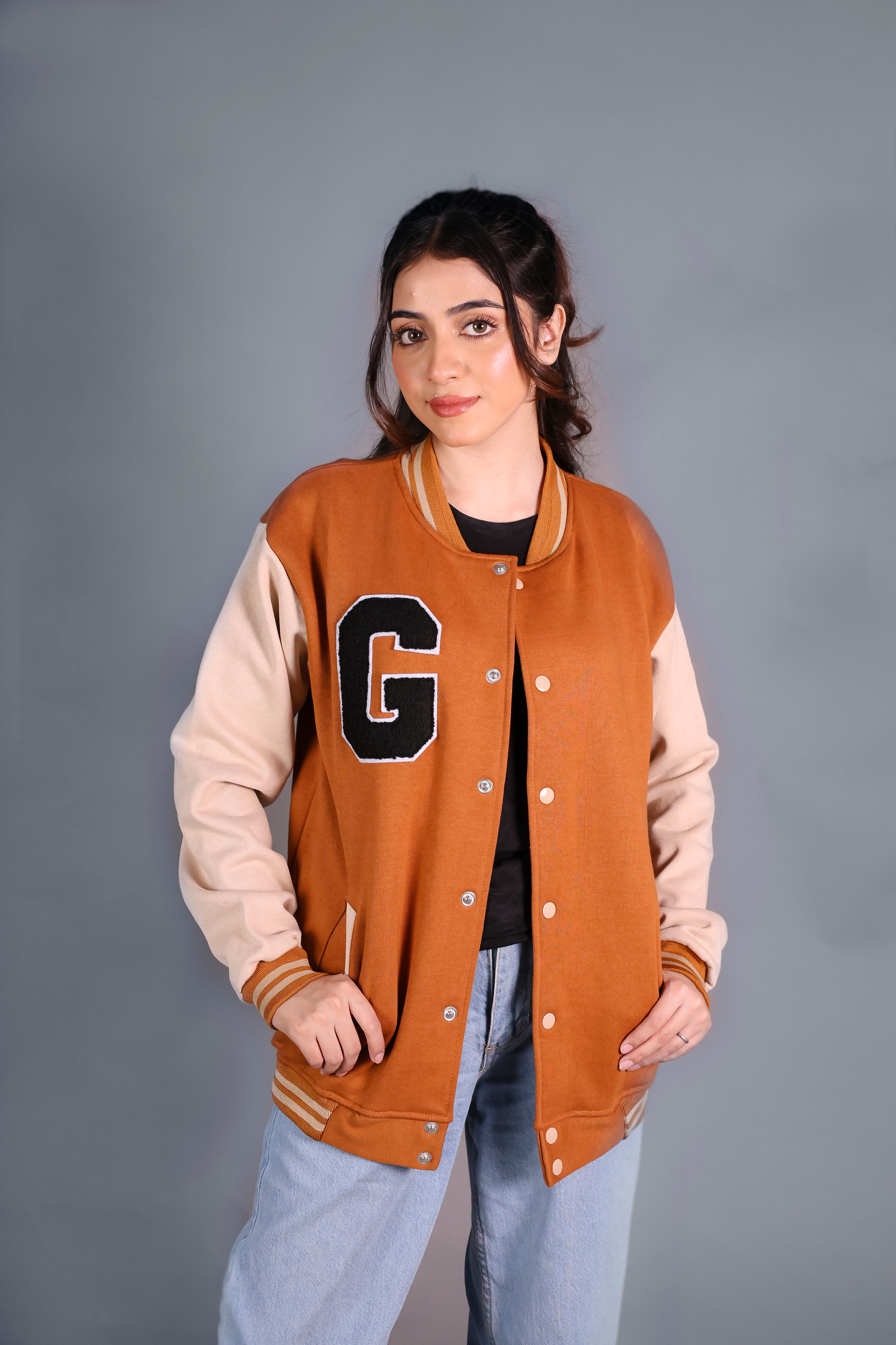 Unisex Letter Patched Varsity Jacket
