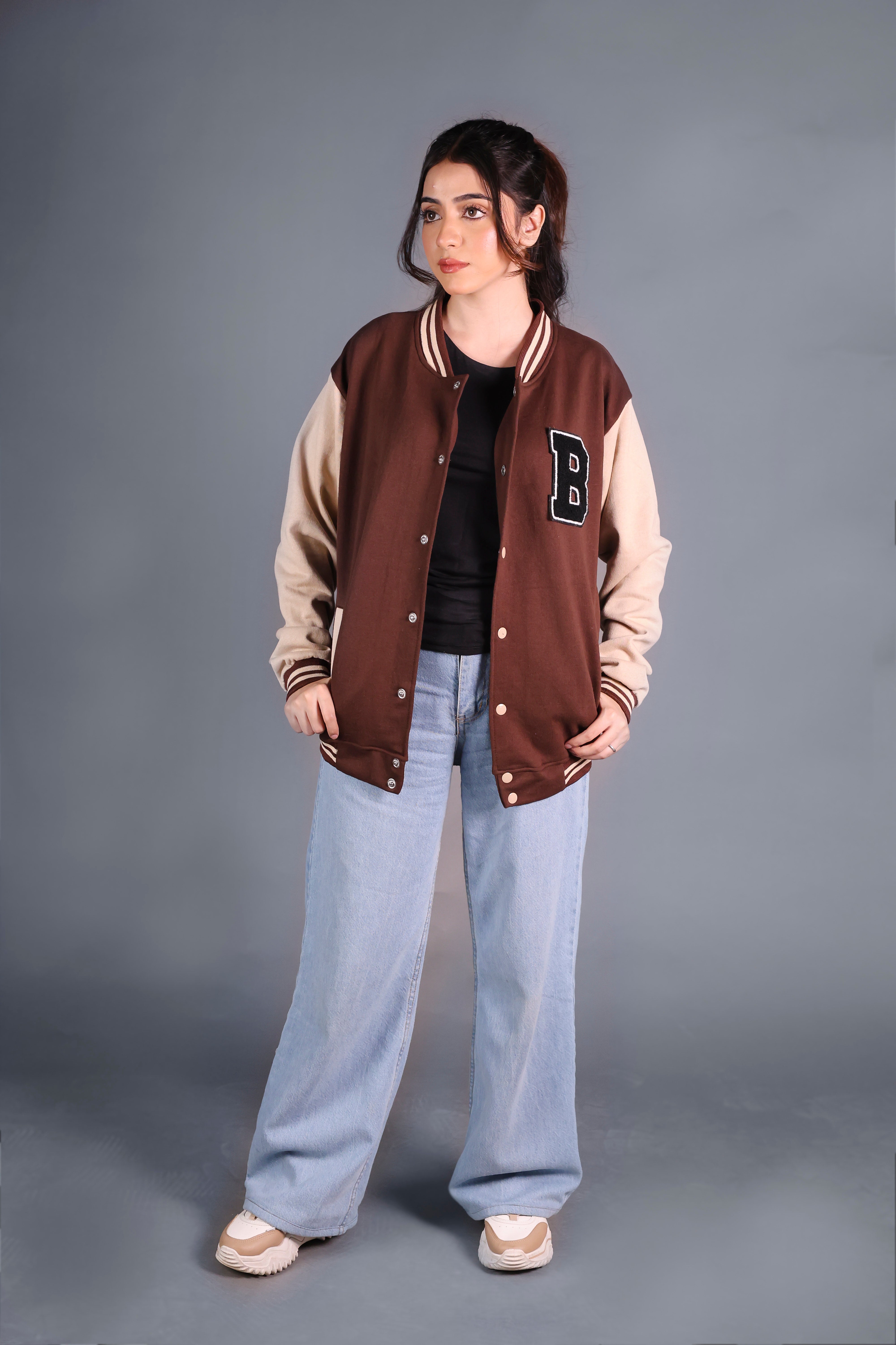 Unisex Letter Patched Varsity Jacket