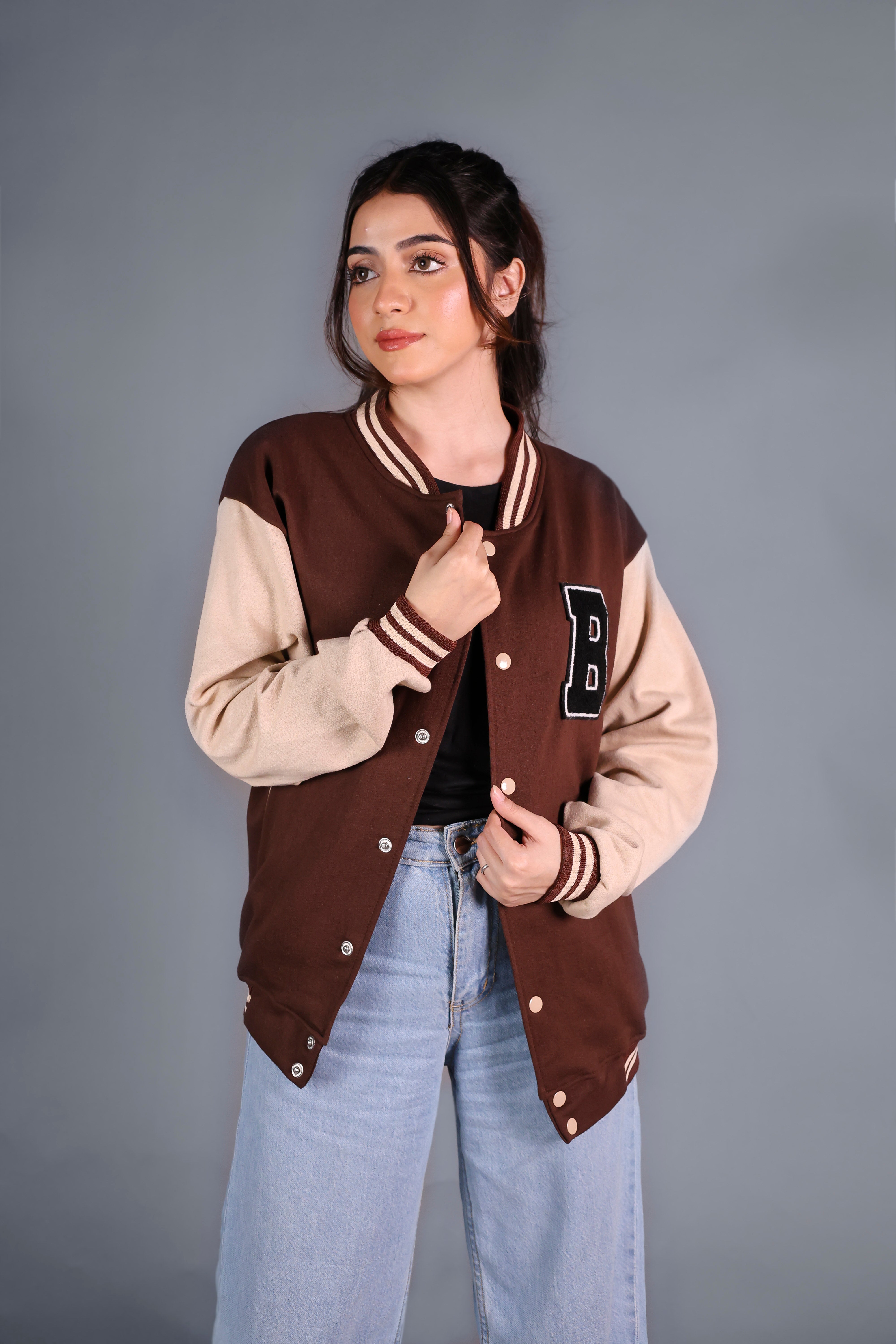 Unisex Letter Patched Varsity Jacket