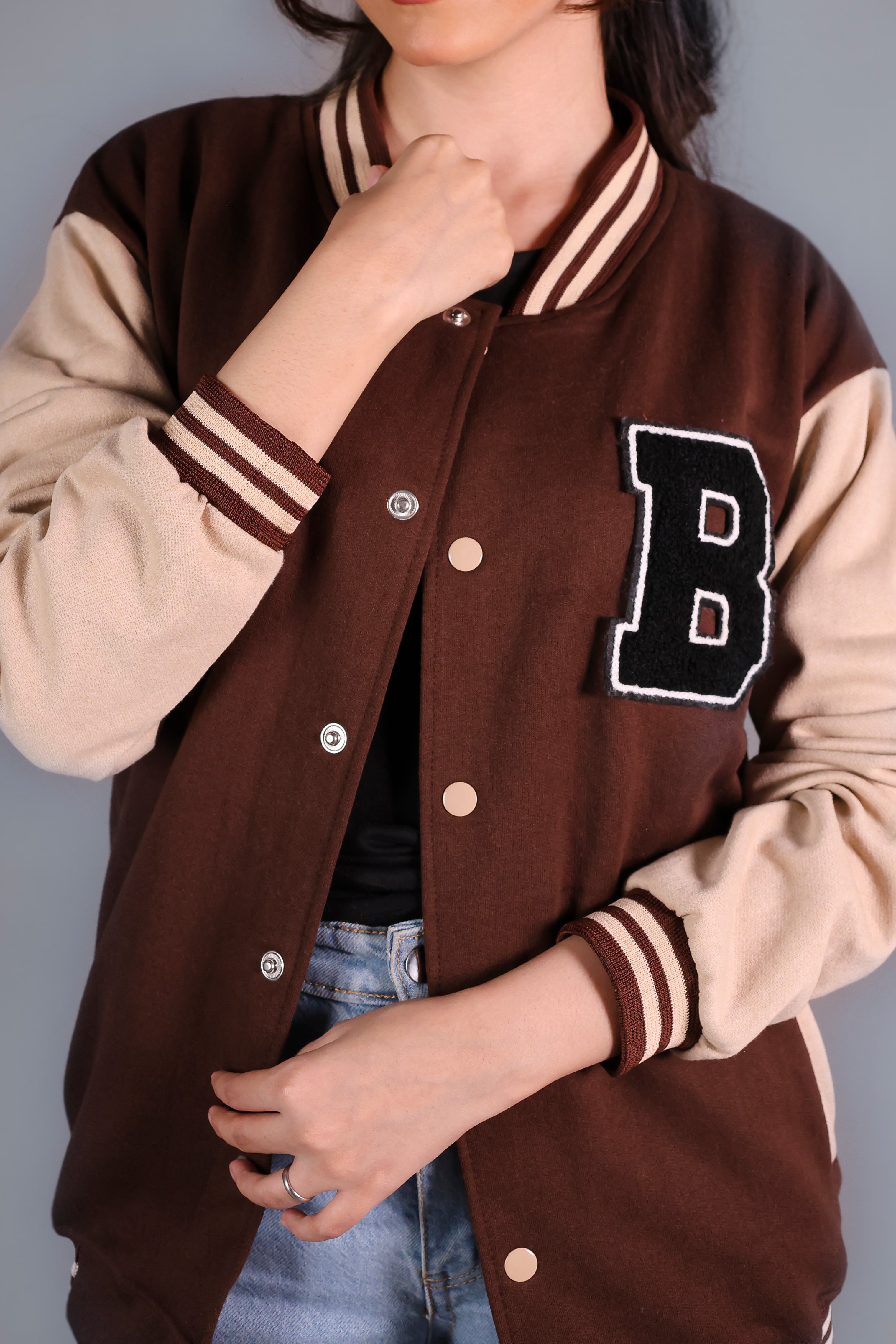 Unisex Letter Patched Varsity Jacket